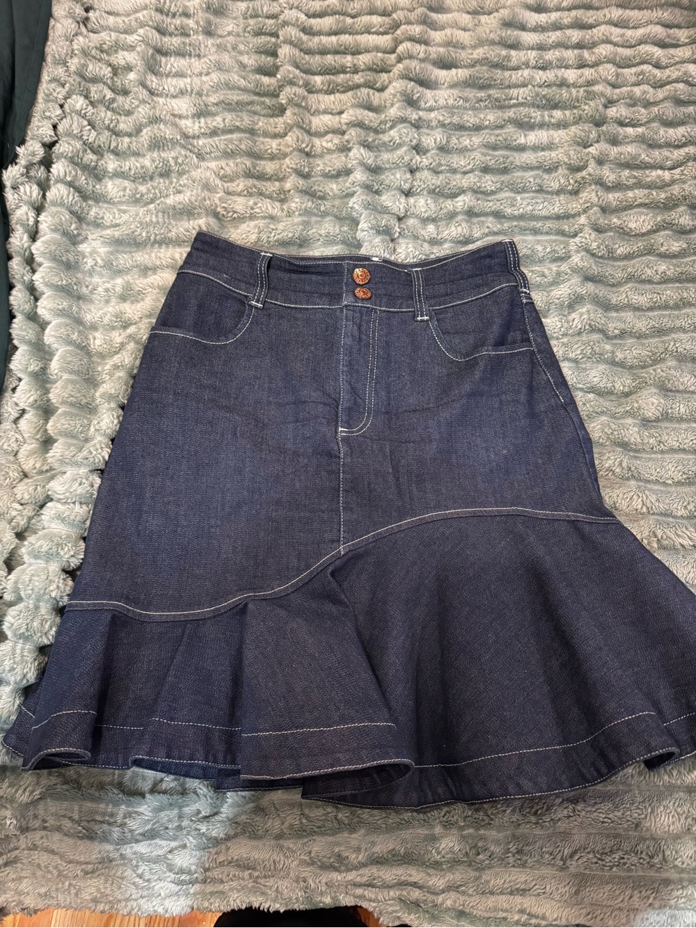 See by Chloé Dark Blue Denim A-Line Ruffle Hem Skirt